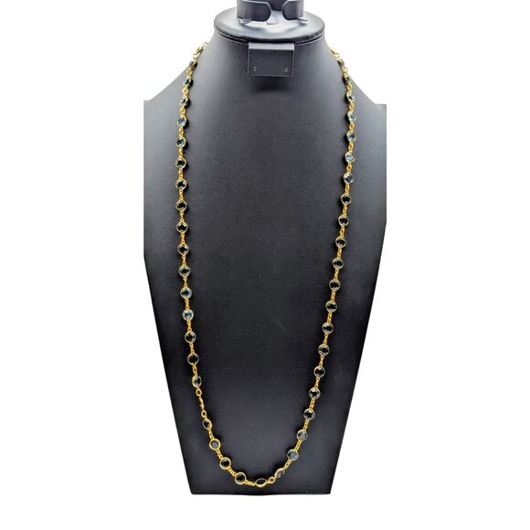 Vintage Austrian Crystal USA Gold Tone Bezel Set Blue Crystal Chain 36" Necklace - Picture 7 of 7